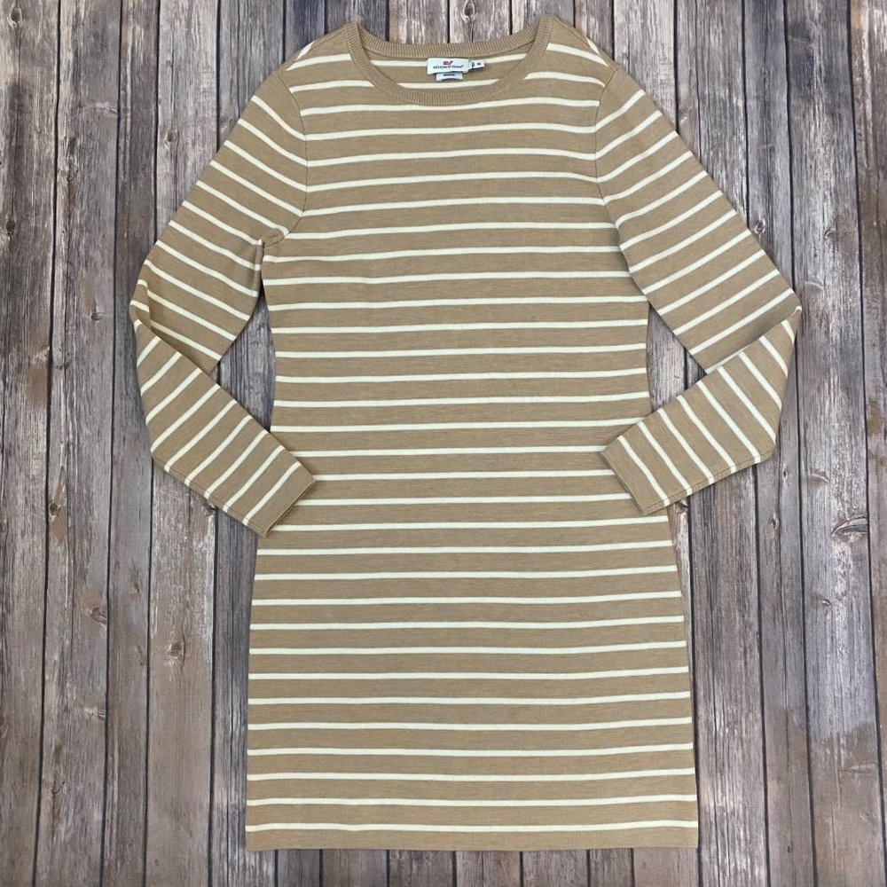 Vineyard Vines Tan White Stripe Merino Wool Sweater Dress - Picture 3 of 12